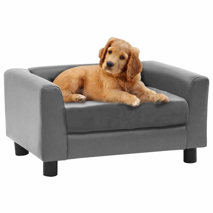 vidaXL Hondenbank 60x43x30 cm pluche en kunstleer grijs, Dieren en Toebehoren, Honden-accessoires, Nieuw, Verzenden