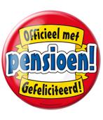 Button Officieel met Pension Gefeliciteerd 10,2cm, Nieuw, Verzenden