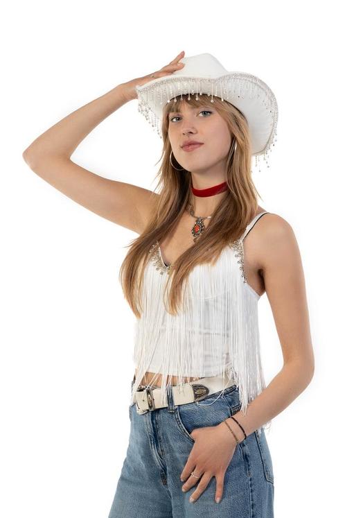 Cowboyhoed Wit Strass Steentjes Witte Cowboy Western Hoed Di, Kleding | Dames, Carnavalskleding en Feestkleding, Nieuw, Ophalen of Verzenden