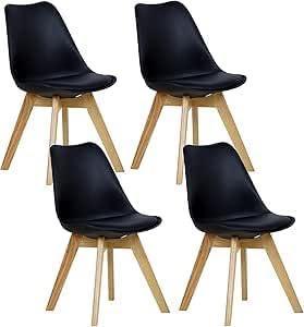 WOLTU 4 Eetkamerstoelen - Kunstleer en massief hout - Zwart, Verzenden