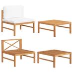 vidaXL 2-delige Loungeset met crèmekleurige kussens teakhout, Tuin en Terras, Verzenden, Nieuw