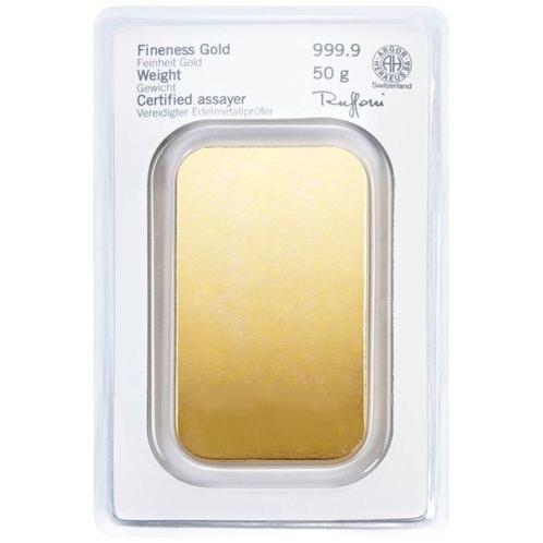 50 gram - Goud - .9999 - Heraeus - Verzegeld, Postzegels en Munten, Edelmetalen en Baren