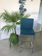 Set van 3 leren barstoelen - blauw leer, 1 kruk, Ophalen of Verzenden, Nieuw