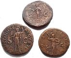Romeinse Rijk Lot of 3 Æ Asses Claudius I, Titus & Hadrian