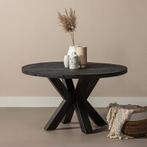 Mangohouten Eettafel Rond Tara 150 cm Zwart (5cm), Verzenden, Rond, Nieuw, Industriële meubels