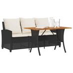 vidaXL Tuinbank 3-zits met kussens & tafel poly rattan zwart, Verzenden, Nieuw