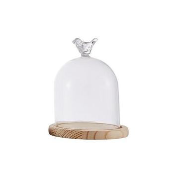 Stolp 9cm Glas - Hout - Vogeltje, Verzenden
