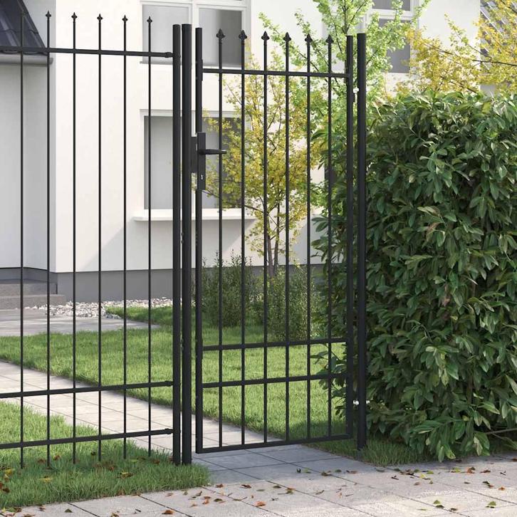 vidaXL Poort met puntige bovenkant enkel 1x2 m staal zwart, Tuin en Terras, Tuinpoorten, Nieuw, Verzenden