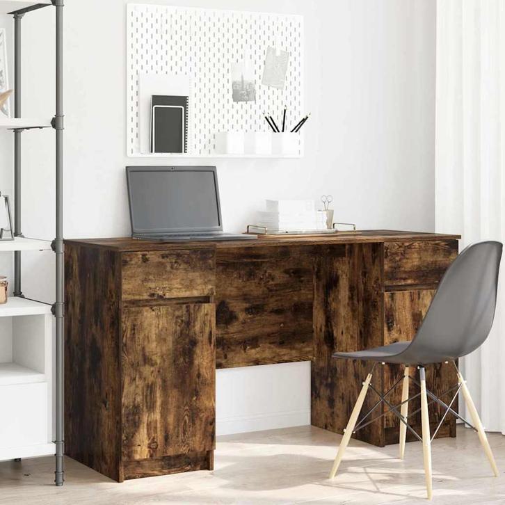vidaXL Bureau met lade Gerookt eiken 140 x 49 x 76 cm, Huis en Inrichting, Bureaus, Nieuw, Verzenden