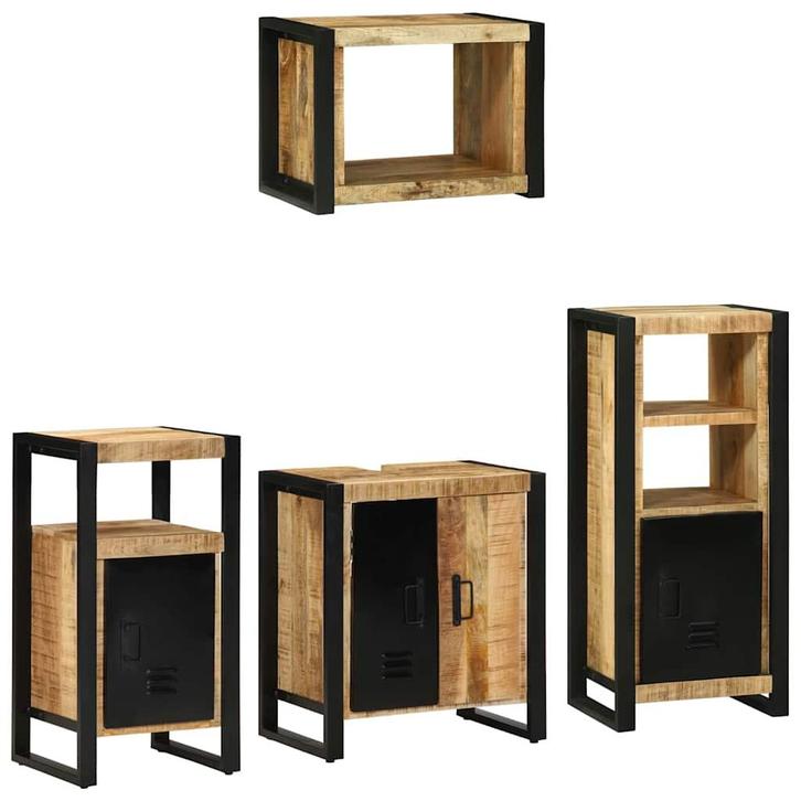 vidaXL Badkamermeubel Set met plank 4 pcs Bruin Massief, Huis en Inrichting, Badkamer | Badkamermeubels, Nieuw, Verzenden