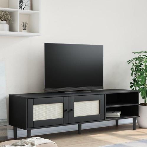 vidaXL Meuble TV SENJA aspect rotin noir 158x40x49cm, Maison & Meubles, Armoires | Mobilier de télévision, Neuf, Envoi