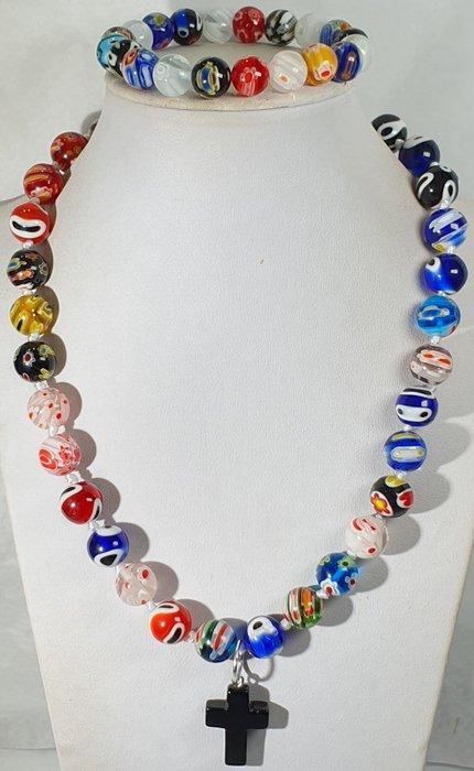 Kraag van onyx kruis en armband met Murano-glas - Zilveren, Antiek en Kunst, Antiek | Boeken en Manuscripten