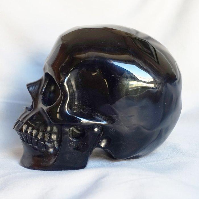 Menselijk schedel handgemaakt uit zwart obsidiaal kristal -, Antiek en Kunst, Curiosa en Brocante
