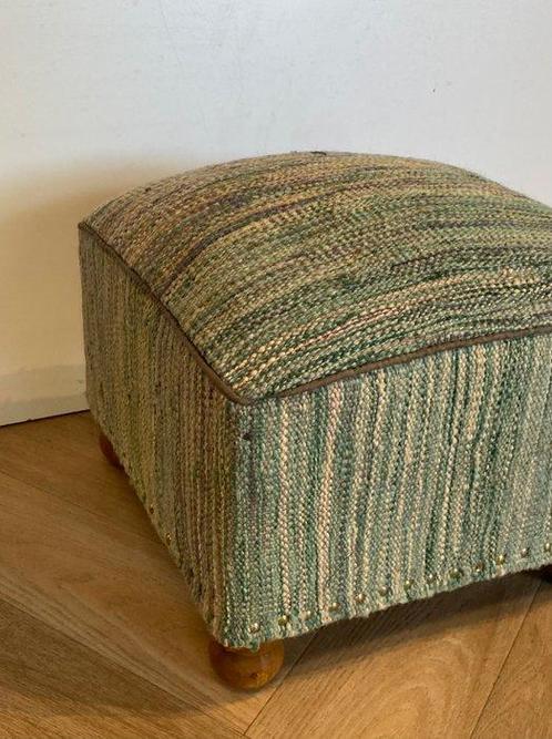Afghaan Poef - Tabouret - Bois, Laine, Antiek en Kunst, Kunst | Designobjecten