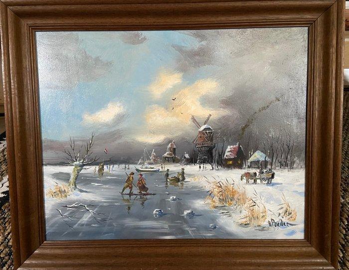 H Poeder - Hollands winterlandschap, Antiek en Kunst, Kunst | Schilderijen | Modern