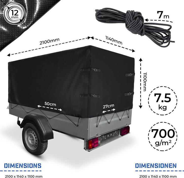 Aanhanger afdekzeil - 210x114x110 cm - Jago®, Autos : Divers, Accessoires de voiture, Envoi