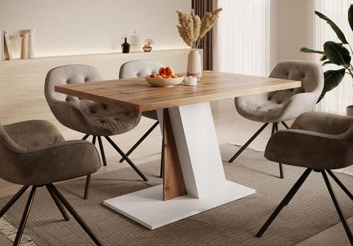 Meubella Eetkamertafel Brand Eiken wit 140 cm 4 - 6 personen, Huis en Inrichting, Tafels | Eettafels, Nieuw, 50 tot 100 cm, Verzenden