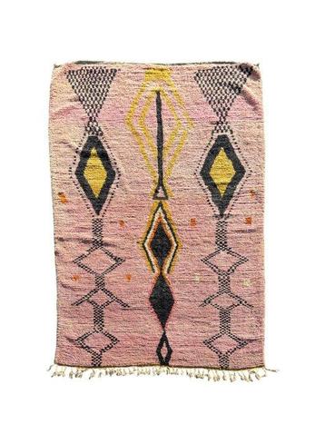 Tapis marocain rose et jaune - Tapis berbère fait main avec