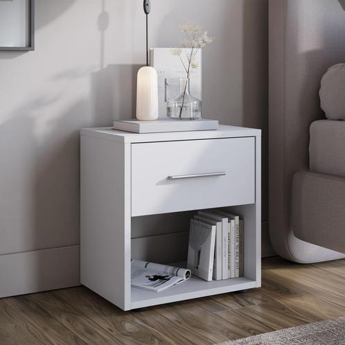 Meubella Nachtkastje wit 39x28x42 cm | 1 lades | Modern, Huis en Inrichting, Kasten | Overige, Nieuw, Verzenden