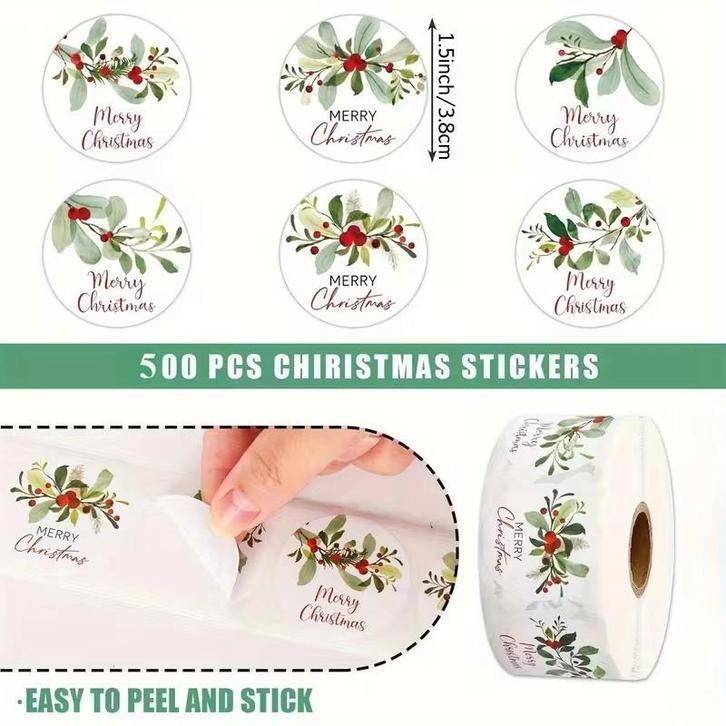 Sluitstickers grotere kerstetiketten merry christmas hulst, Hobby en Vrije tijd, Knutselen, Nieuw