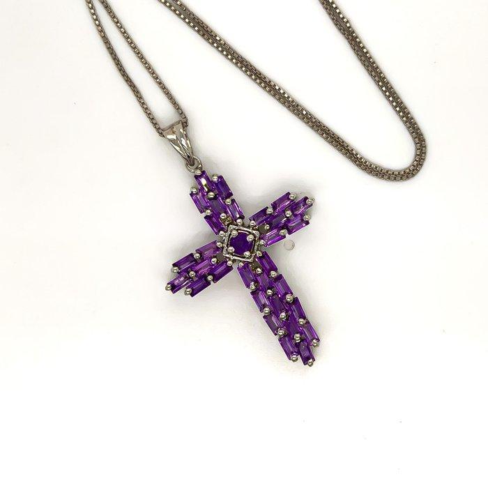 Zonder Minimumprijs - Ketting met hanger Zilver Amethist, Handtassen en Accessoires, Antieke sieraden