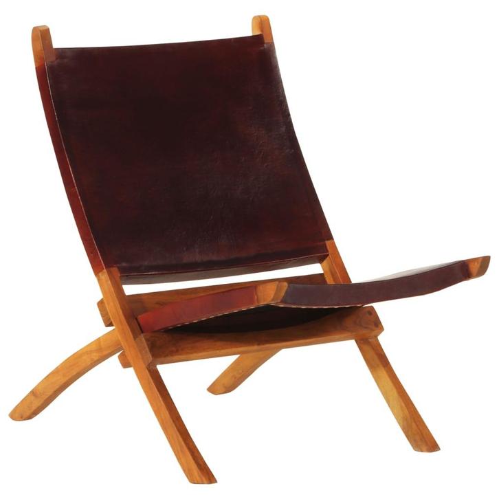 vidaXL Relaxstoel inklapbaar echt leer donkerbruin, Huis en Inrichting, Stoelen, Nieuw, Verzenden