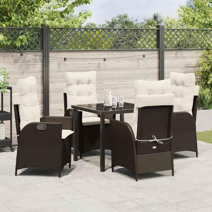 vidaXL Tuin Eettafel Set met kussen 5 pcs Bruin poly rattan, Tuin en Terras, Tuinsets en Loungesets, Nieuw, Verzenden