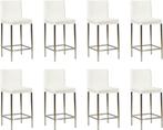 Set van 8 Witte leren moderne barkrukken - poot vierkant, Nieuw, Vijf, Zes of meer stoelen, Modern, Leer