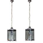 Plafondlamp (2) - paar lantaarns - Glas, gezuurd, Metaal,
