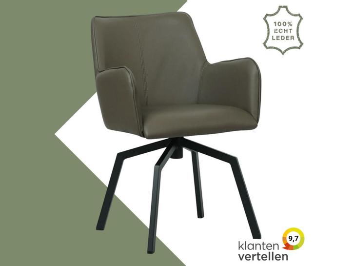 Leren draaibare eetkamerstoel Jazz - Spinpoot staal, Huis en Inrichting, Barkrukken, Nieuw, 1 kruk, Leer, 60 tot 90 cm, Ophalen of Verzenden