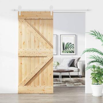 vidaXL Schuifdeur met beslag 90x210 cm massief grenenhout, Doe-het-zelf en Bouw, Deuren en Vliegenramen, Verzenden, Nieuw