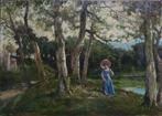 Adolfo Tommasi (1851-1933) - Dama con ombrellino nel bosco, Antiek en Kunst