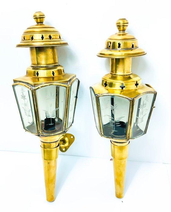 Wandkandelaar - Messing, Glas - Applicaties Lanterne Fiacre, Antiek en Kunst, Curiosa en Brocante