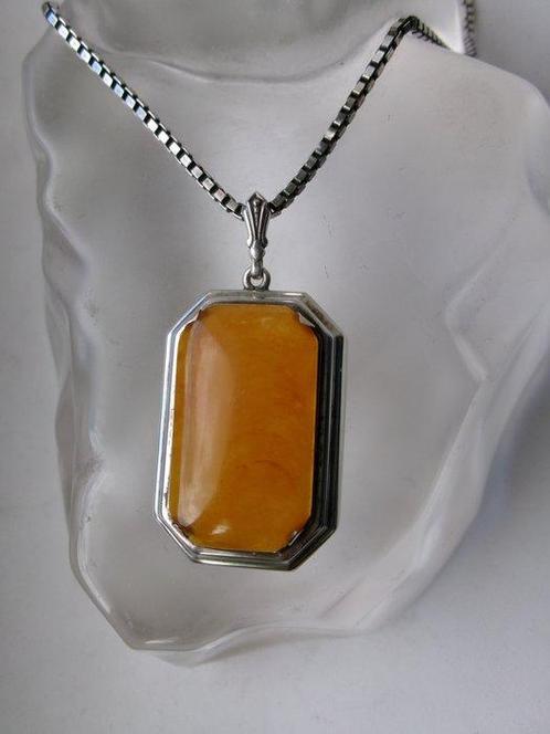 Zilver, Amber - Ketting met hanger - Art Deco, Antiek en Kunst, Kunst | Designobjecten
