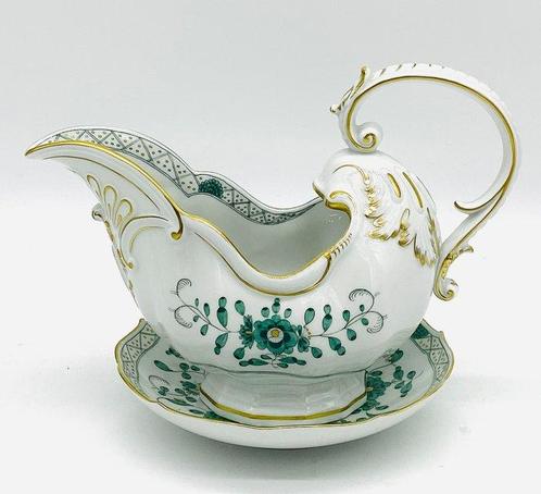 Meissen - Saucière (2) - Peinture indienne, vert, bordure en, Antiek en Kunst, Antiek | Meubels | Tafels