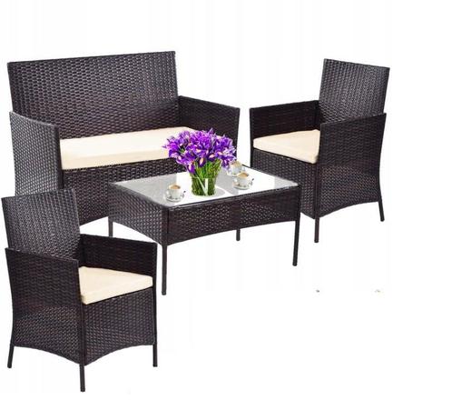 Tuinset bruin met crème - 2 stoelen, 1 bank en tafel, Tuin en Terras, Tuinsets en Loungesets, Nieuw, Ophalen of Verzenden