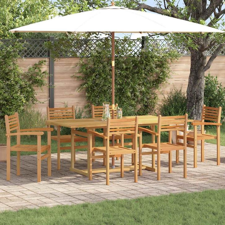vidaXL Tuin Eettafel Set 7 pcs Bruin Massief Teakhout, Jardin & Terrasse, Ensembles de jardin, Envoi