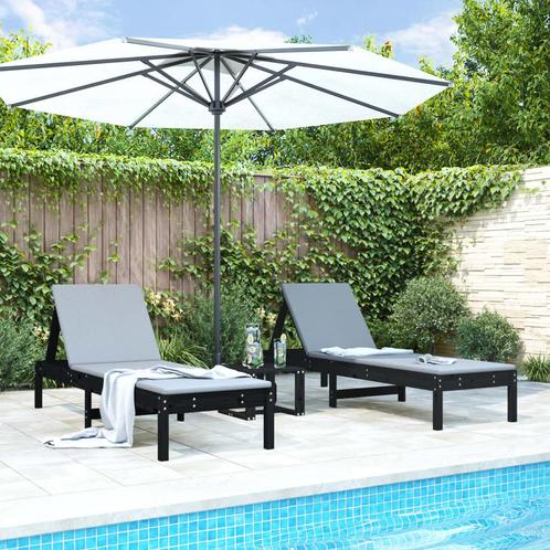 vidaXL Chaises longues lot de 2 avec table noir bois, Jardin & Terrasse, Chaises longues, Neuf, Envoi