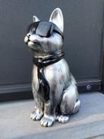 Beeld, silver bronze cat with tie and sunglasses - 29 cm -