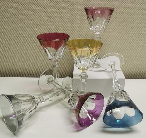 Drinkset (6) - Kristal - Set gekleurde glazen, Antiek en Kunst, Antiek | Meubels | Tafels