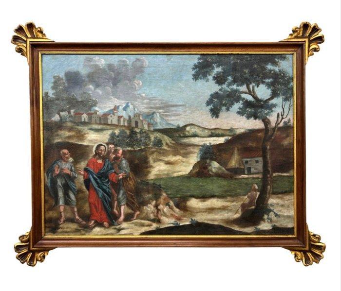 Italiaanse school (XVIII) - Gesù con i discepoli di Emmaus -, Antiek en Kunst, Kunst | Schilderijen | Klassiek