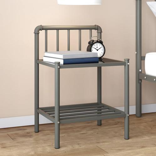 vidaXL Nachtkastje 45x34,5x62,5 cm metaal en glas grijs en, Huis en Inrichting, Slaapkamer | Nachtkastjes, Nieuw, Verzenden