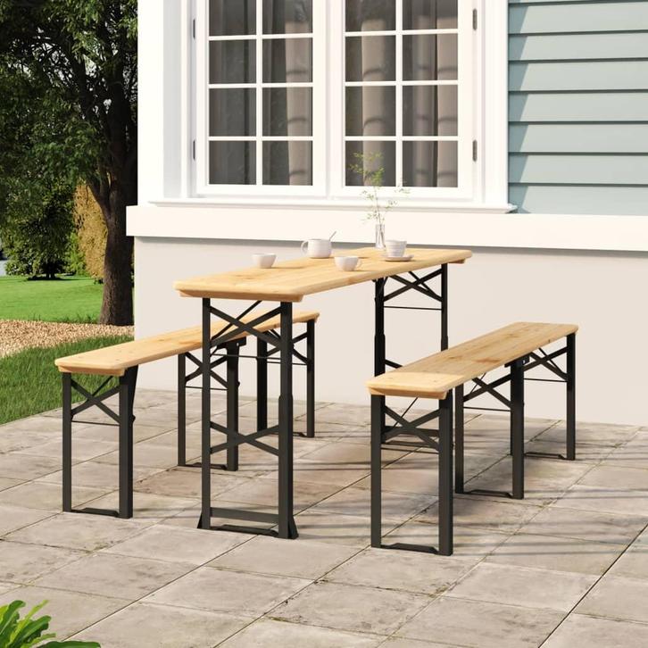 vidaXL Biertafel inklapbaar 170x50x75/105 cm massief, Tuin en Terras, Tuintafels, Nieuw, Verzenden