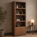 Wandkast Mangohout Evan 80 Walnoot (4 Open Vakken, 2 Deuren), Verzenden