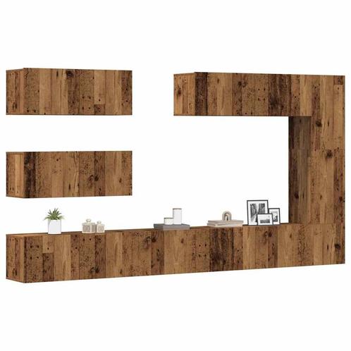 vidaXL 7-delig Tv-meubelset wandmontage bewerkt hout oud, Huis en Inrichting, Kasten |Televisiemeubels, Nieuw, Verzenden