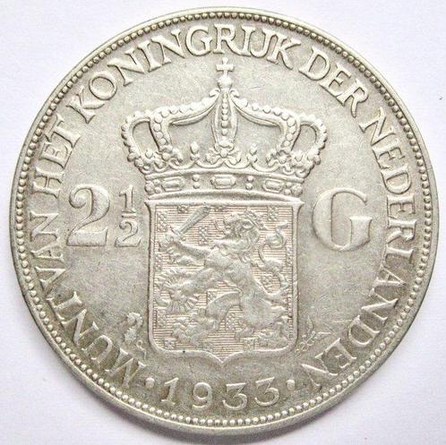 Nederland. Wilhelmina. 2 1/2 Gulden 1933 - Grof Haar (Zonder, Postzegels en Munten, Munten | Nederland