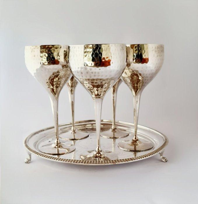 Ontbijtservies - Set of 5 Silver Plated Wine Goblets with, Antiek en Kunst, Antiek | Meubels | Tafels