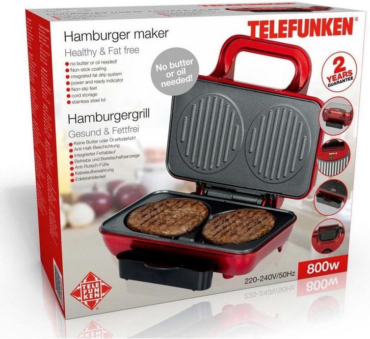 Telefunken Hamburgermaker - 800W, Zakelijke goederen, Horeca | Keukenapparatuur, Nieuw in verpakking, Fornuis, Frituur en Grillen