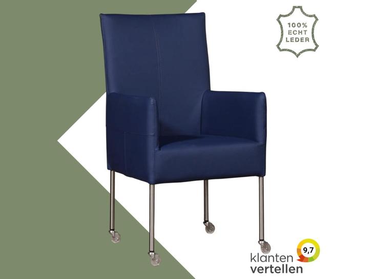 Leren eetkamerstoel Spark - Hermes Kobalt (blauw) - Poten, Huis en Inrichting, Stoelen, Blauw, Eén, Nieuw, Leer, Ophalen of Verzenden