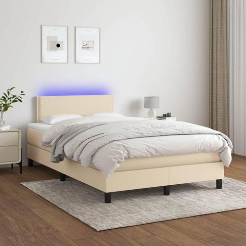 vidaXL Boxspring met matras en LED stof crèmekleurig 120x200, Huis en Inrichting, Slaapkamer | Bedden, Nieuw, Verzenden
